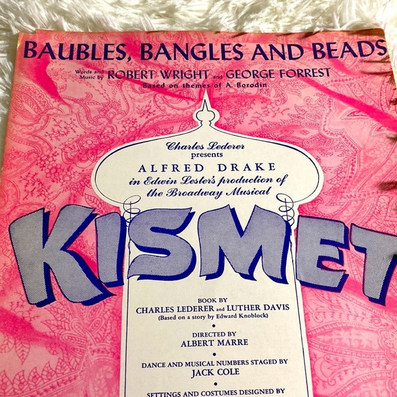 BAUBLES BANGLES and BEADS Vintage Sheet Music KISMET Pink BROADWAY OBC EUC - Picture 2 of 7